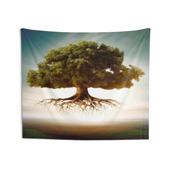 This art piece features a realistic image of an oak tree with a large trunk and green leaves. The tree is printed on a canvas that has a wood-like texture, creating a fusion of nature and art. The art piece will bring a touch of warmth and charm to your home.